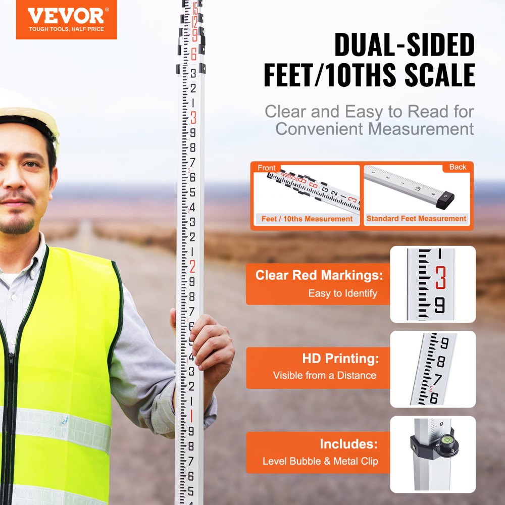 18FT6J10 - Durable 18ft VEVOR Measuring Rod with Dual-Sided Scales