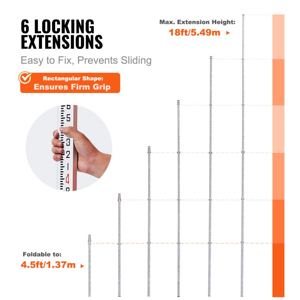 18FT6J10 - Durable 18ft VEVOR Measuring Rod with Dual-Sided Scales