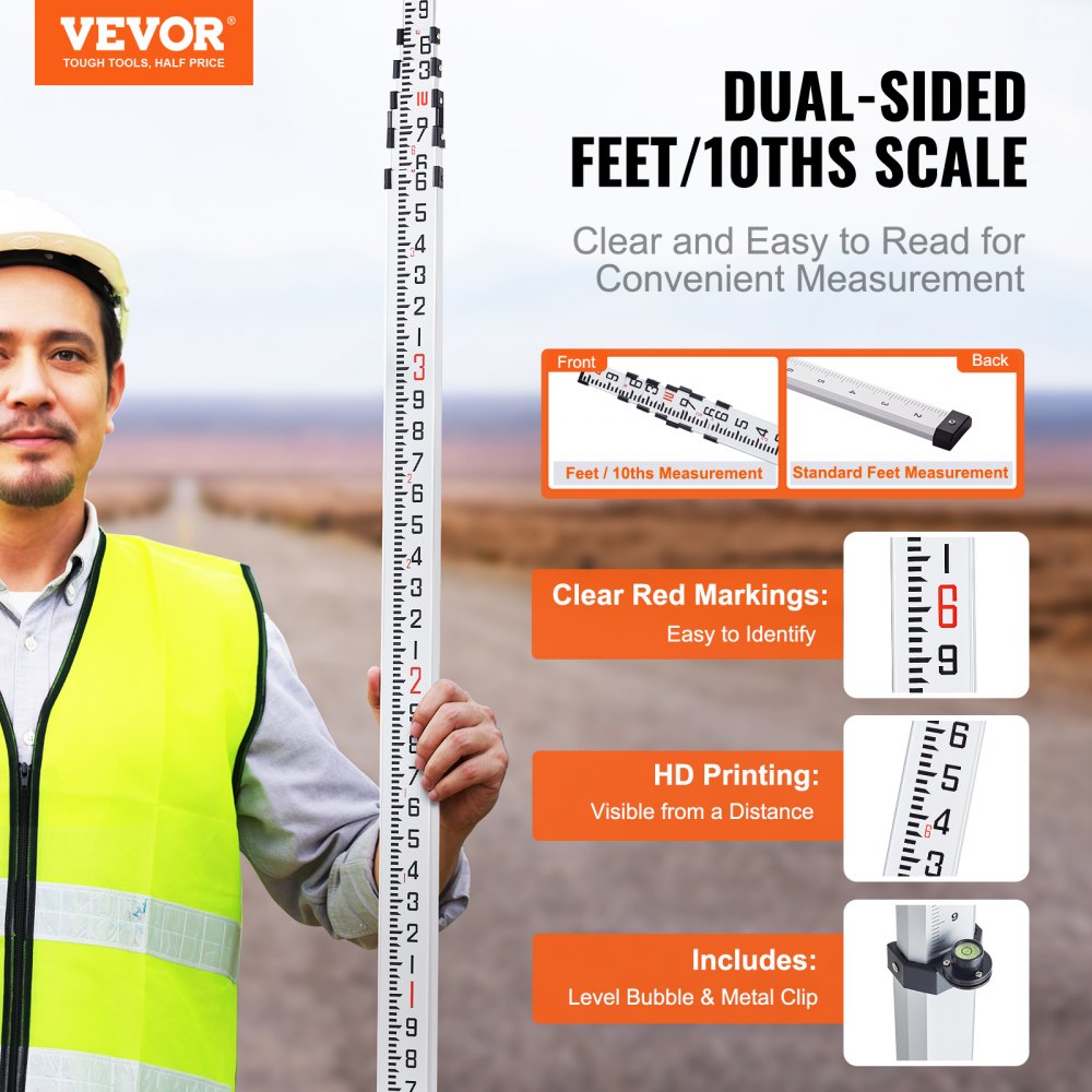 20FT6J10 - Durable 20ft Dual-Sided VEVOR Measuring Rod with Enhanced Visibility