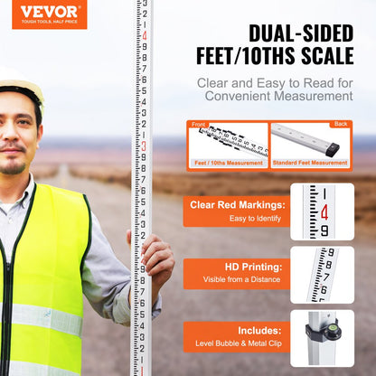 25FT6J10 - 25ft Telescopic VEVOR Measuring Rod with Dual Scales