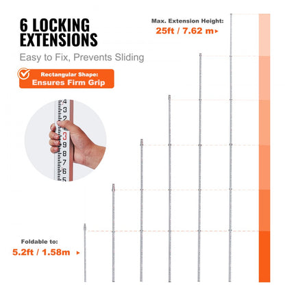 25FT6J10 - 25ft Telescopic VEVOR Measuring Rod with Dual Scales