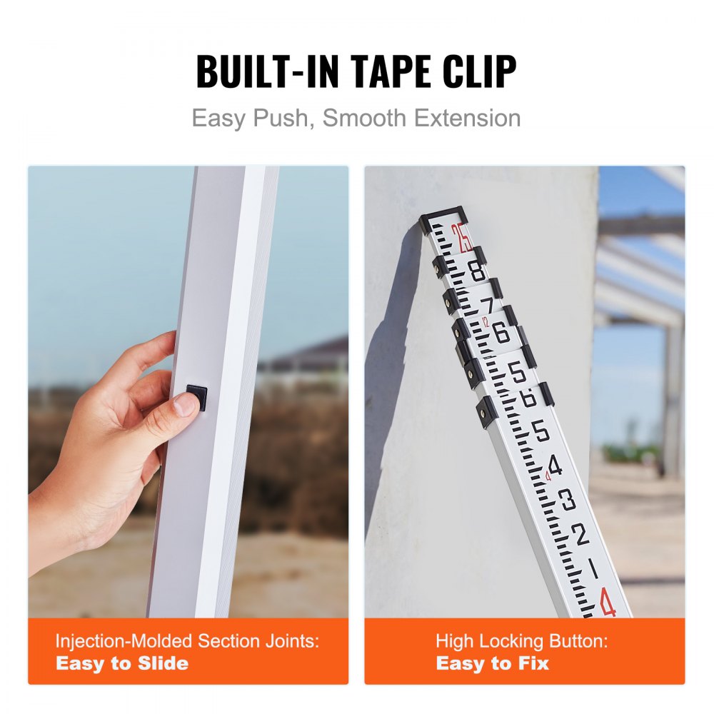 25FT6J10 - 25ft Telescopic VEVOR Measuring Rod with Dual Scales