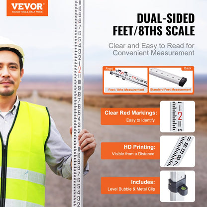 9FT3J8 - Durable 9ft Aluminum Rod with Dual-Sided Scales