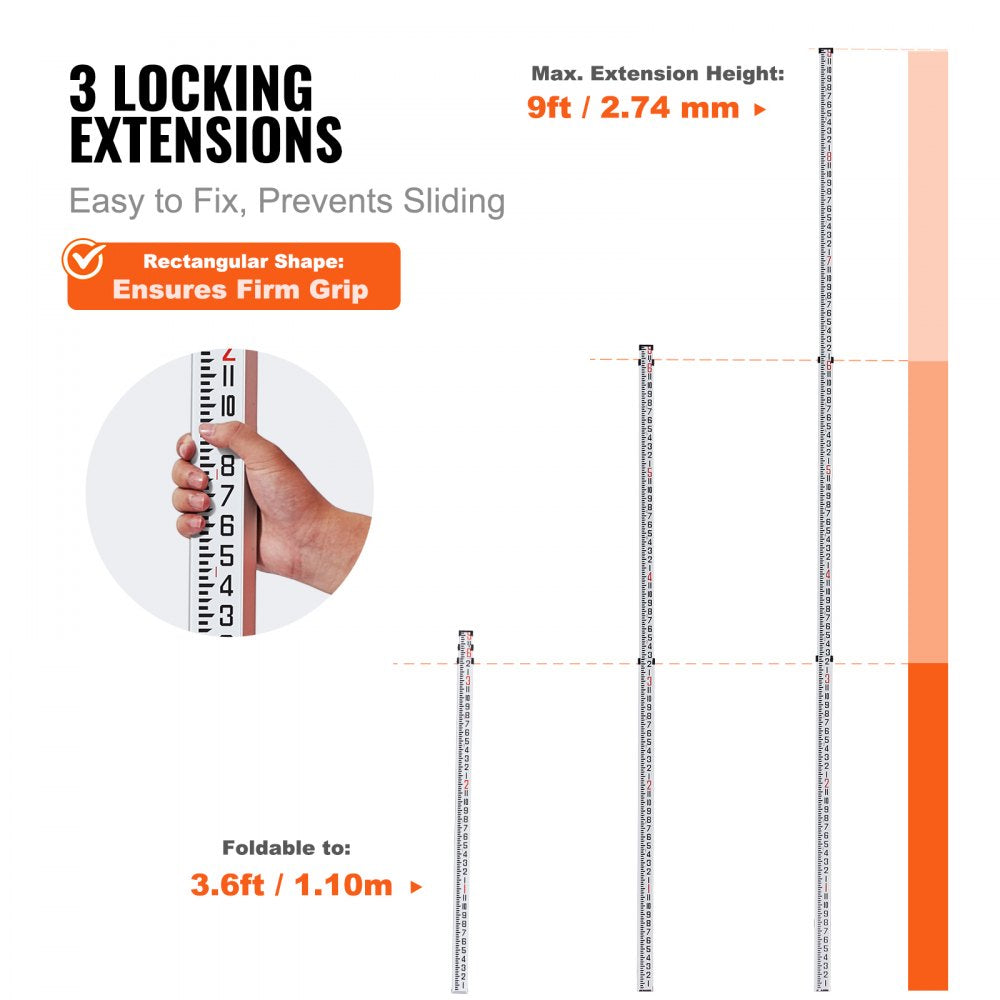 9FT3J8 - Durable 9ft Aluminum Rod with Dual-Sided Scales