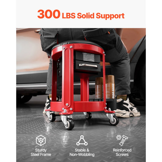 XF8307 - Heavy-Duty Rolling Mechanic Stool with Storage & 300 lbs Capacity