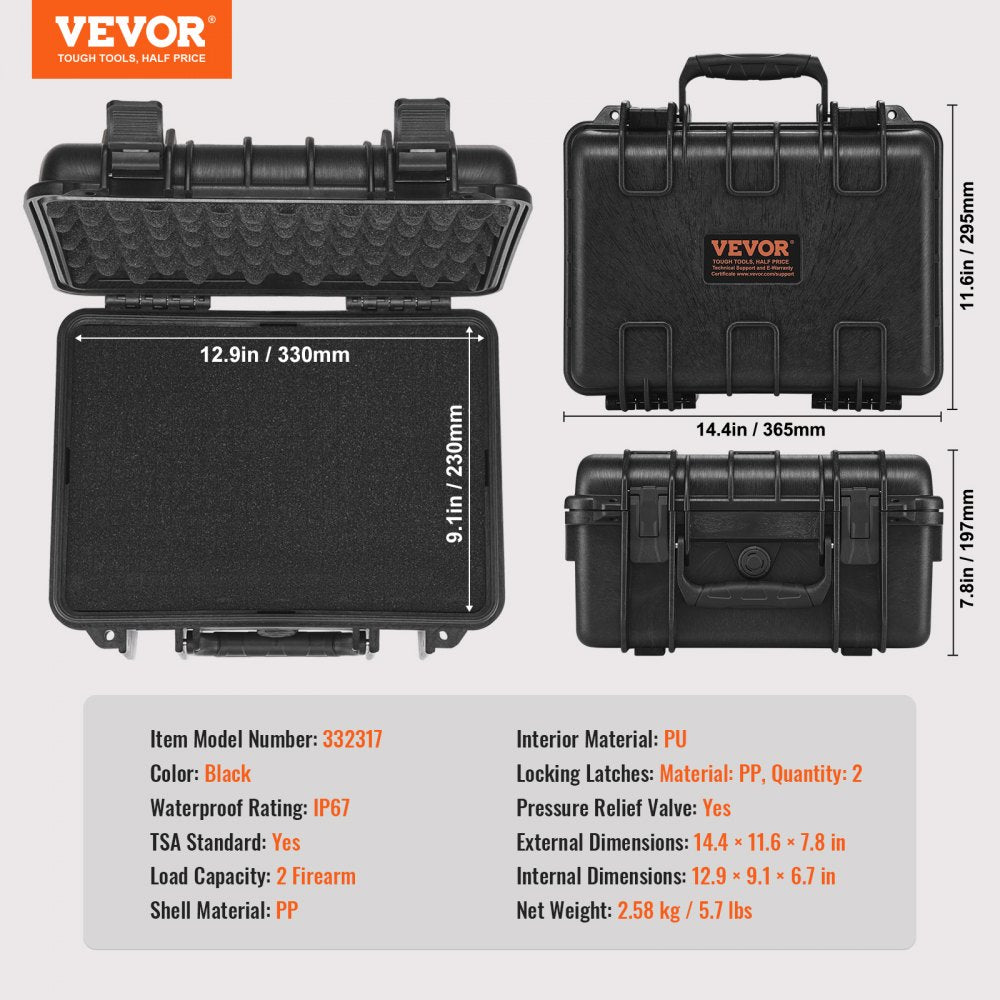 332317 - TSA-Approved Waterproof Hard Case for 2 Pistols with Pre-Cut Foam