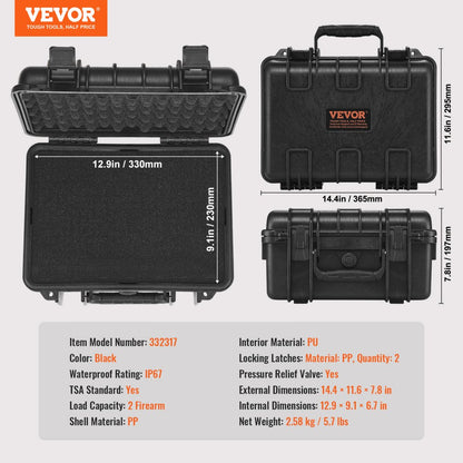 332317 - TSA-Approved Waterproof Hard Case for 2 Pistols with Pre-Cut Foam
