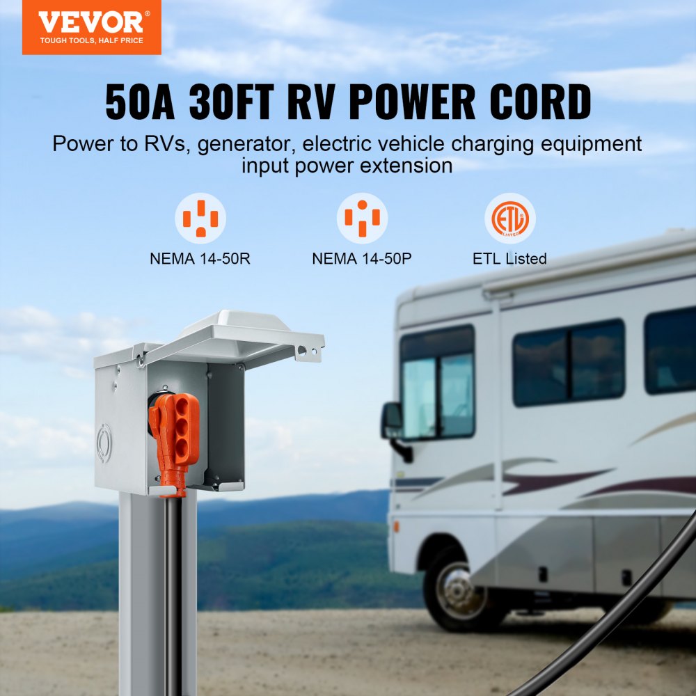 RVYCX-50A30FT - 30ft Heavy-Duty RV Power Cord with LED Indicator