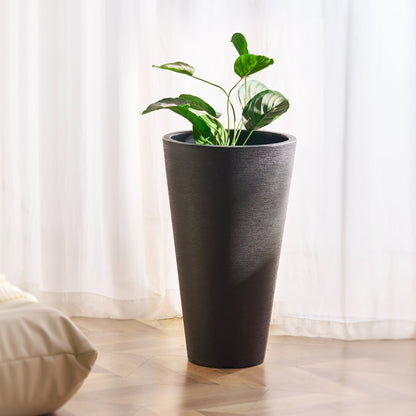 KD9953 - 24-Inch Black Tall Planter with Modern Design and Easy Handles