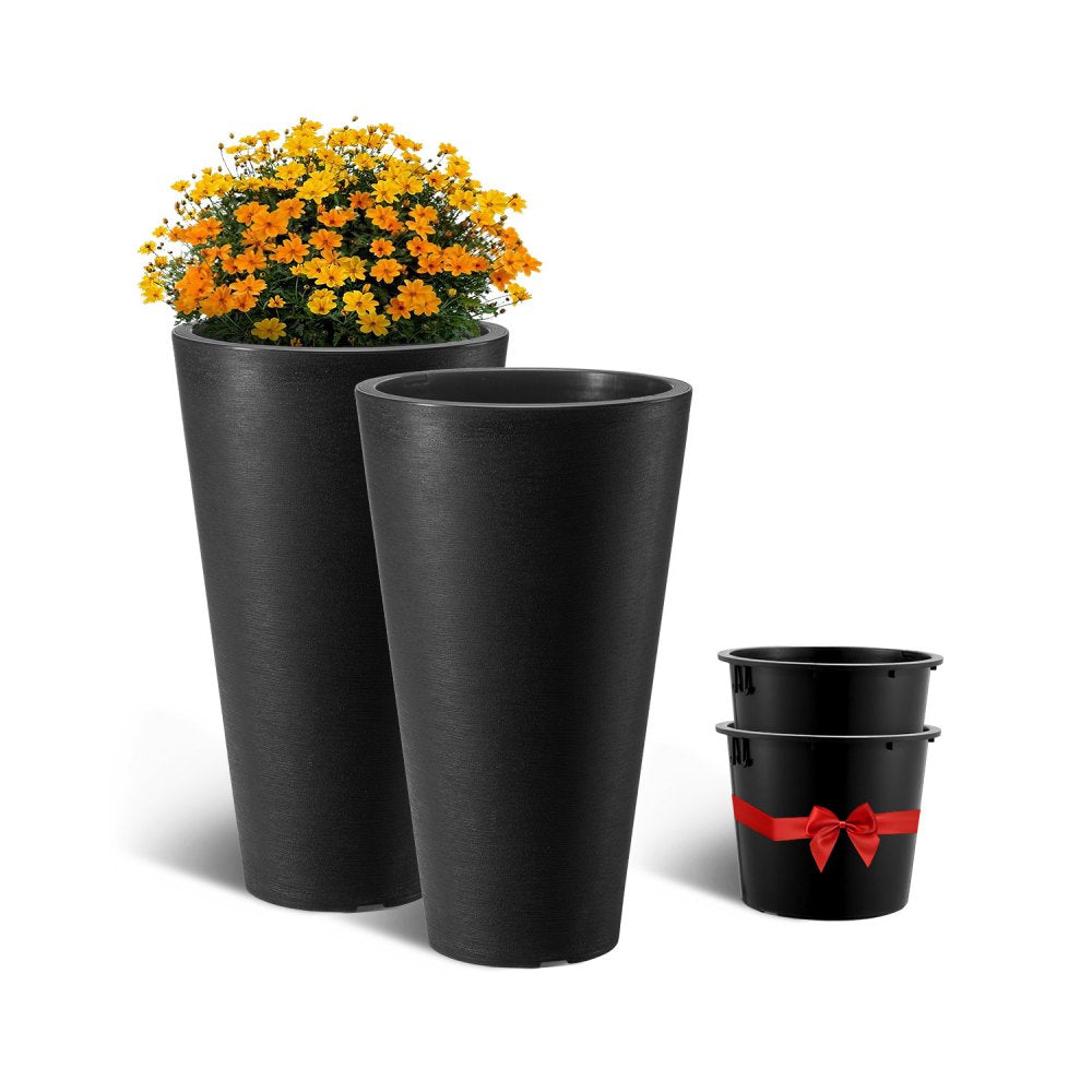 KD9953 - 24-Inch Black Tall Planter with Modern Design and Easy Handles