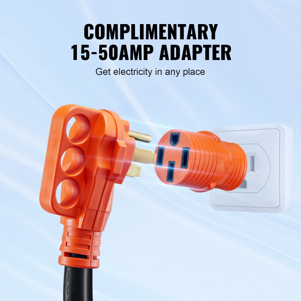 RV50H - 50 ft Heavy-Duty RV Extension Cord with LED Indicator and 15A Adapter