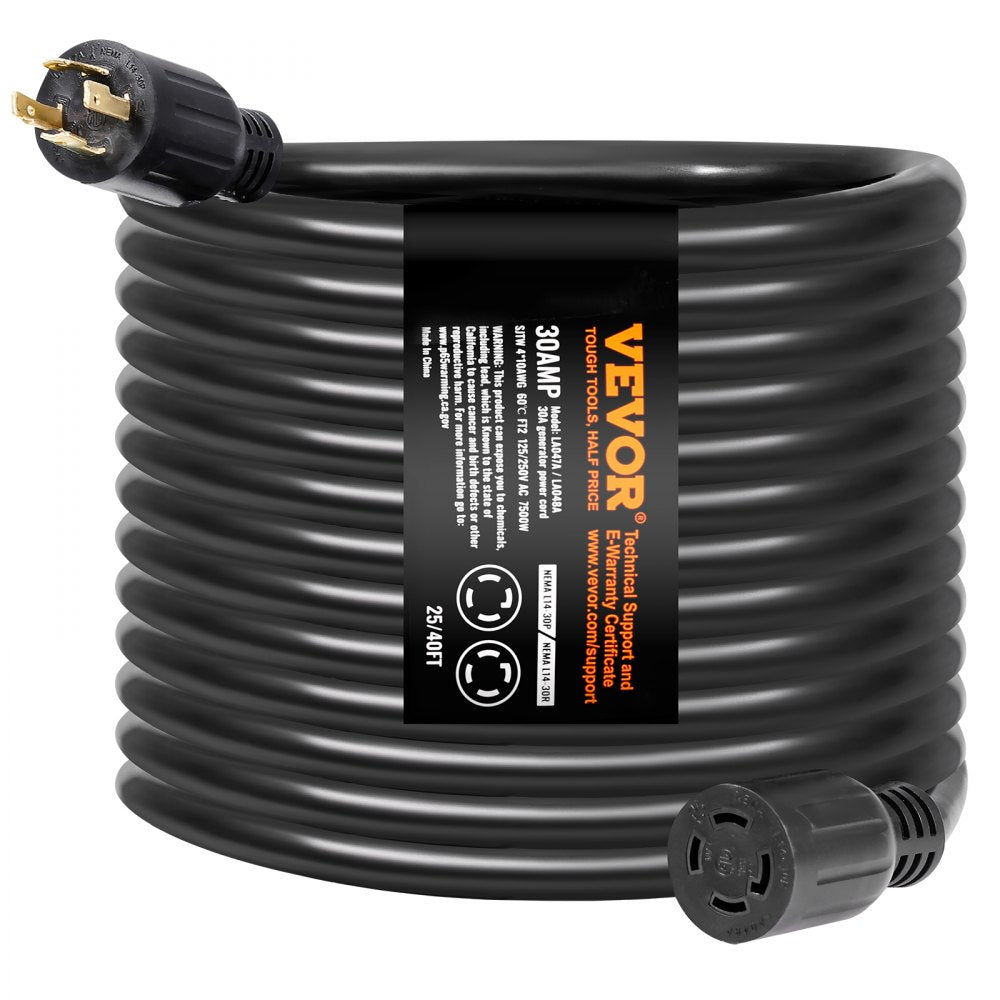 25FT 30 Amp Generator Cord & Inlet Box Kit Extension Cord NEMA L14-30P
