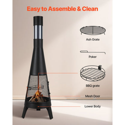 81203L - 20-Inch Outdoor Chiminea with Grill & Waterproof Cover