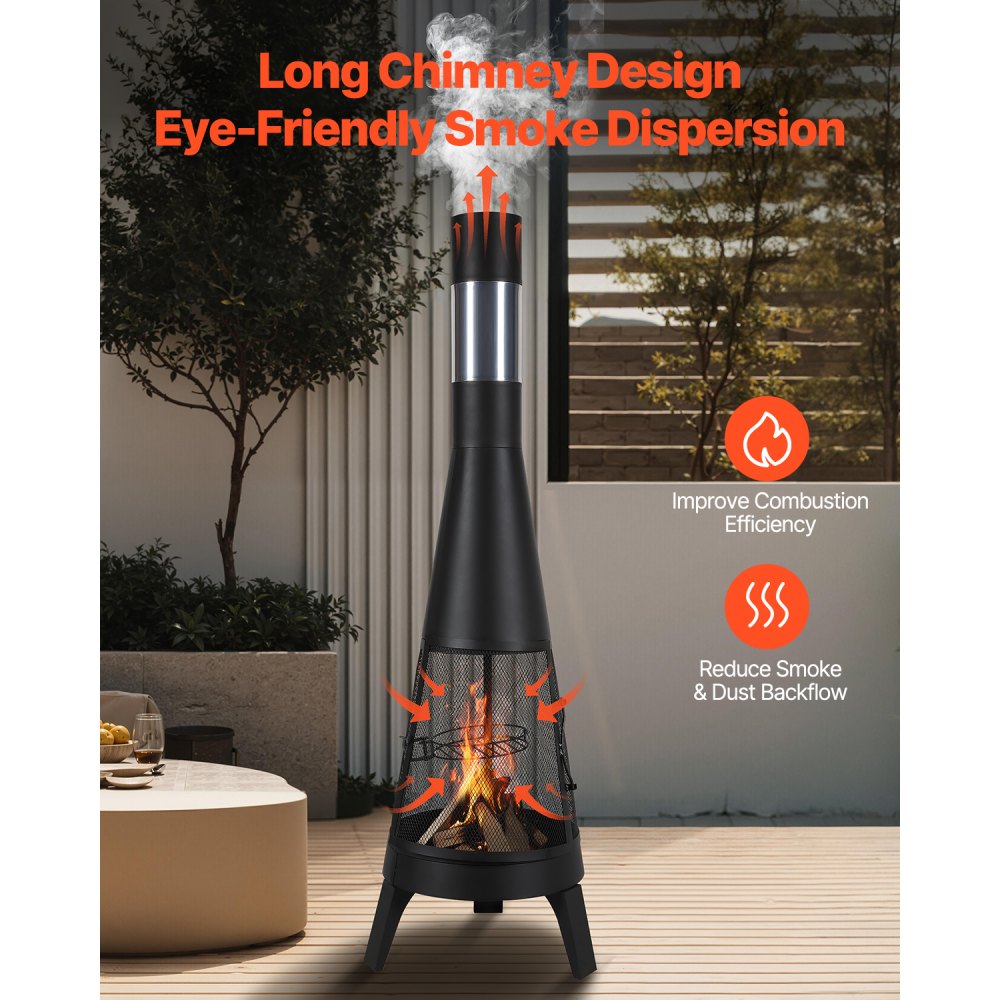 81203L - 20-Inch Outdoor Chiminea with Grill & Waterproof Cover
