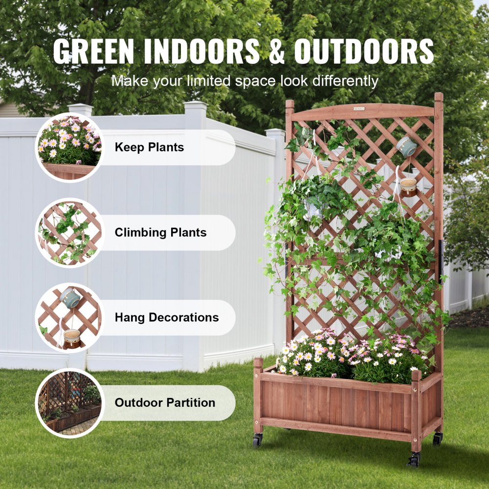 010579239752 - Durable 60"x13" Raised Garden Bed with Trellis for Climbing Plants