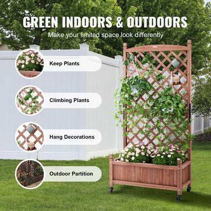 010579239752 - Durable 60"x13" Raised Garden Bed with Trellis for Climbing Plants