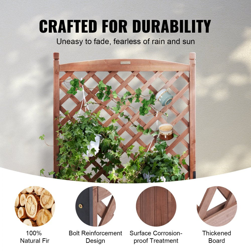 010579239752 - Durable 60"x13" Raised Garden Bed with Trellis for Climbing Plants