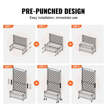 010579239752 - Durable 60"x13" Raised Garden Bed with Trellis for Climbing Plants