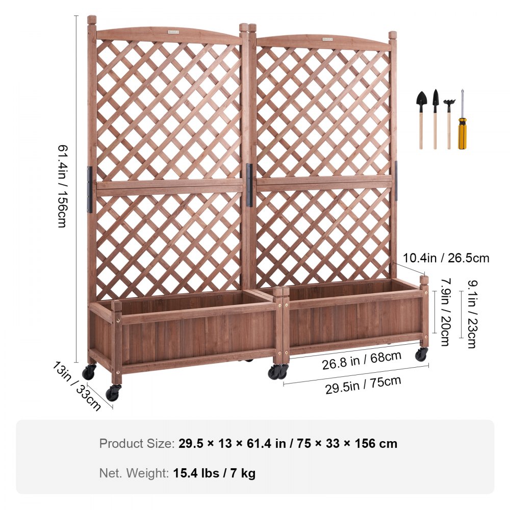 010579239752 - Durable 60"x13" Raised Garden Bed with Trellis for Climbing Plants