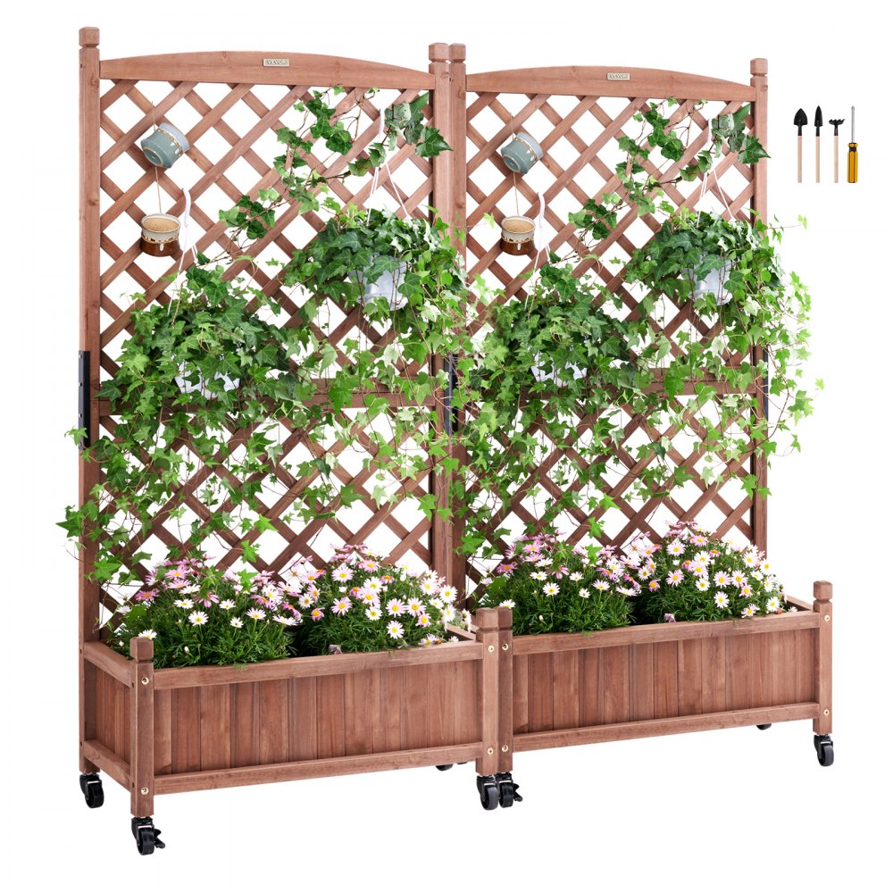 010579239752 - Durable 60"x13" Raised Garden Bed with Trellis for Climbing Plants