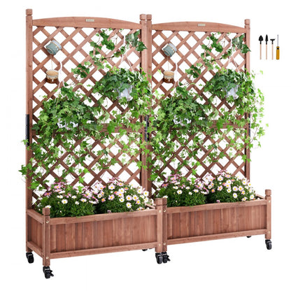 010579239752 - Durable 60"x13" Raised Garden Bed with Trellis for Climbing Plants