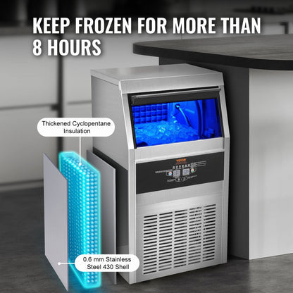 010806131887 - 90LBS/24H Stainless Steel Ice Maker with 33LBS Storage
