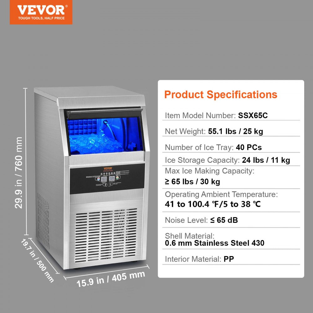 010806131887 - 90LBS/24H Stainless Steel Ice Maker with 33LBS Storage