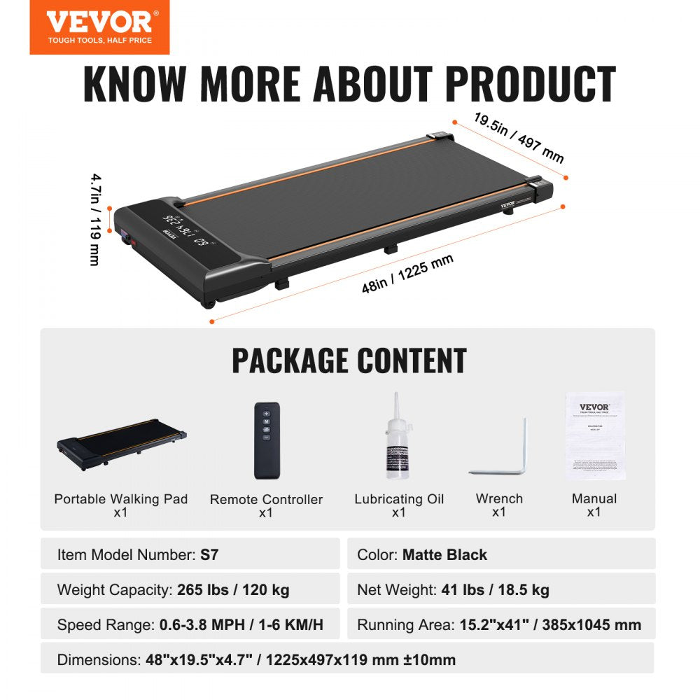 S7 - 15.2"x41" Under Desk Walking Pad with 2.5 HP Quiet Motor