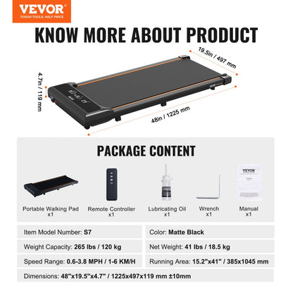 S7 - 15.2"x41" Under Desk Walking Pad with 2.5 HP Quiet Motor