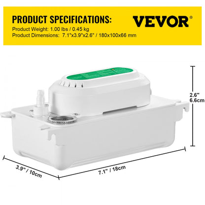 PC-100L - 0.63 Qt Condensate Pump with 2m Lift & Quiet Operation