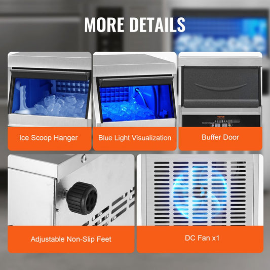 010401570683 - High-Quality Stainless Steel Ice Maker, 90-100 lbs Daily Output