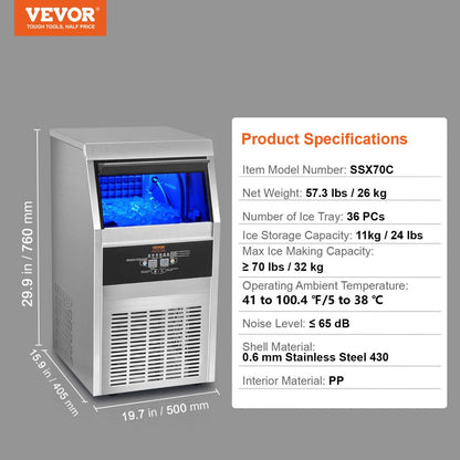 010401570683 - High-Quality Stainless Steel Ice Maker, 90-100 lbs Daily Output