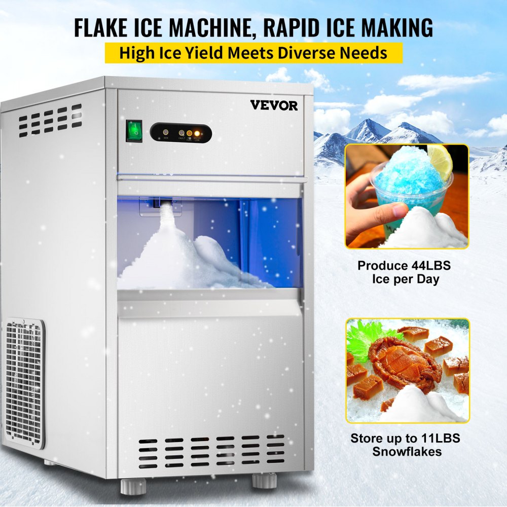 010168347040 - 44LBS/24H Snowflake Ice Maker in Durable Stainless Steel