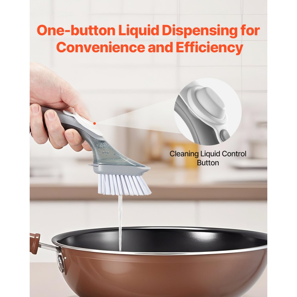 B003-1-3 - Ergonomic Soap Dispensing Dish Brush with Replaceable Heads