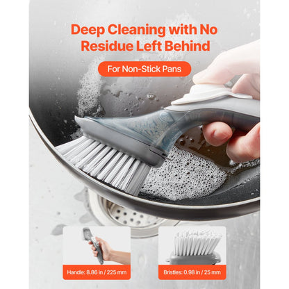 B003-1-3 - Ergonomic Soap Dispensing Dish Brush with Replaceable Heads