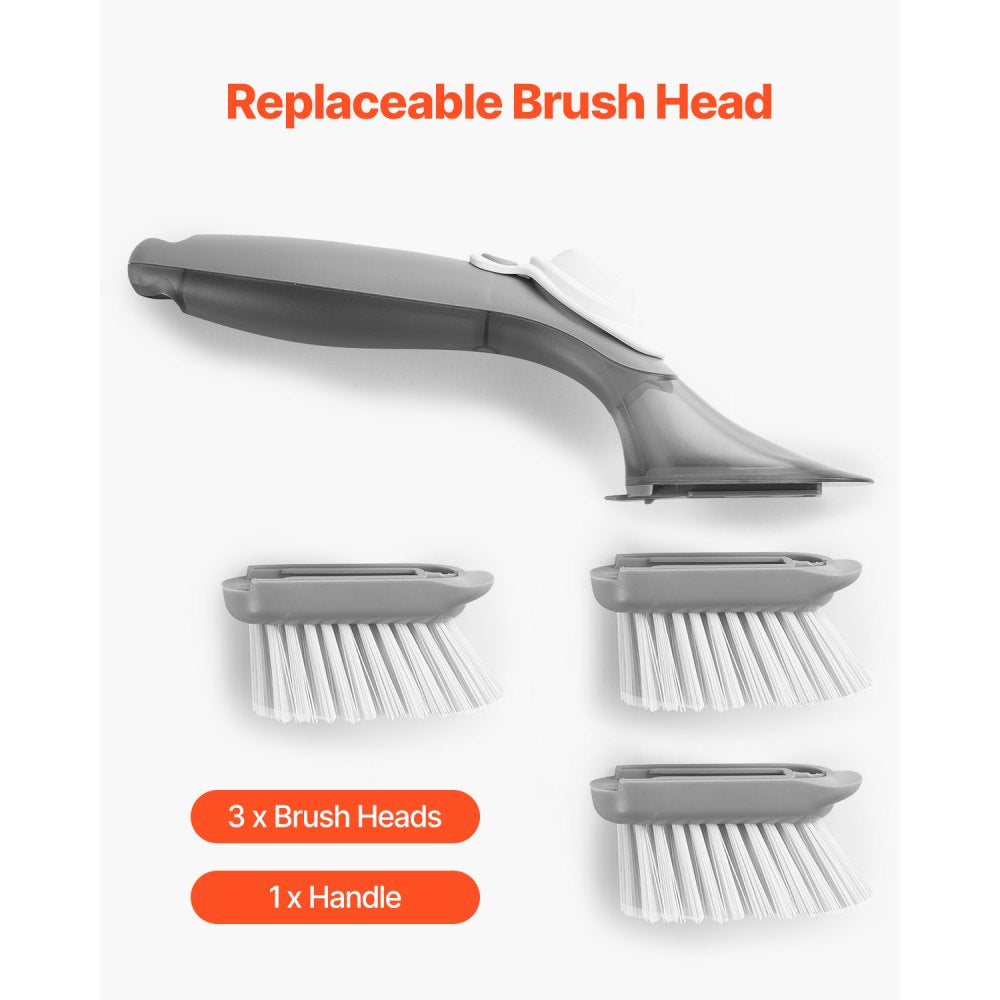B003-1-3 - Ergonomic Soap Dispensing Dish Brush with Replaceable Heads