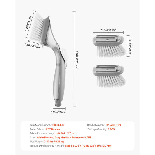 B003-1-3 - Ergonomic Soap Dispensing Dish Brush with Replaceable Heads