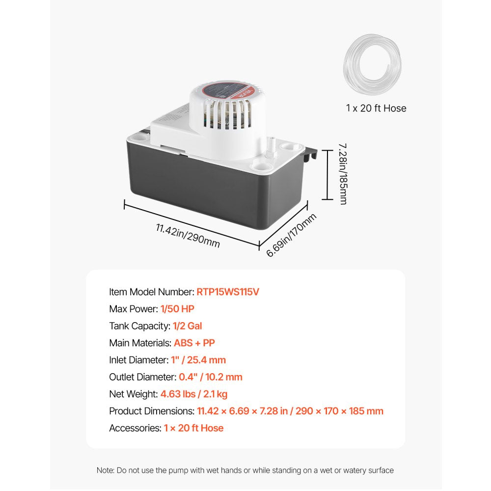 RTP15WS115V - Powerful 65GPH Automatic Condensate Pump with 15ft Lift