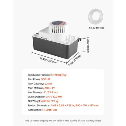 RTP15WS115V - Powerful 65GPH Automatic Condensate Pump with 15ft Lift