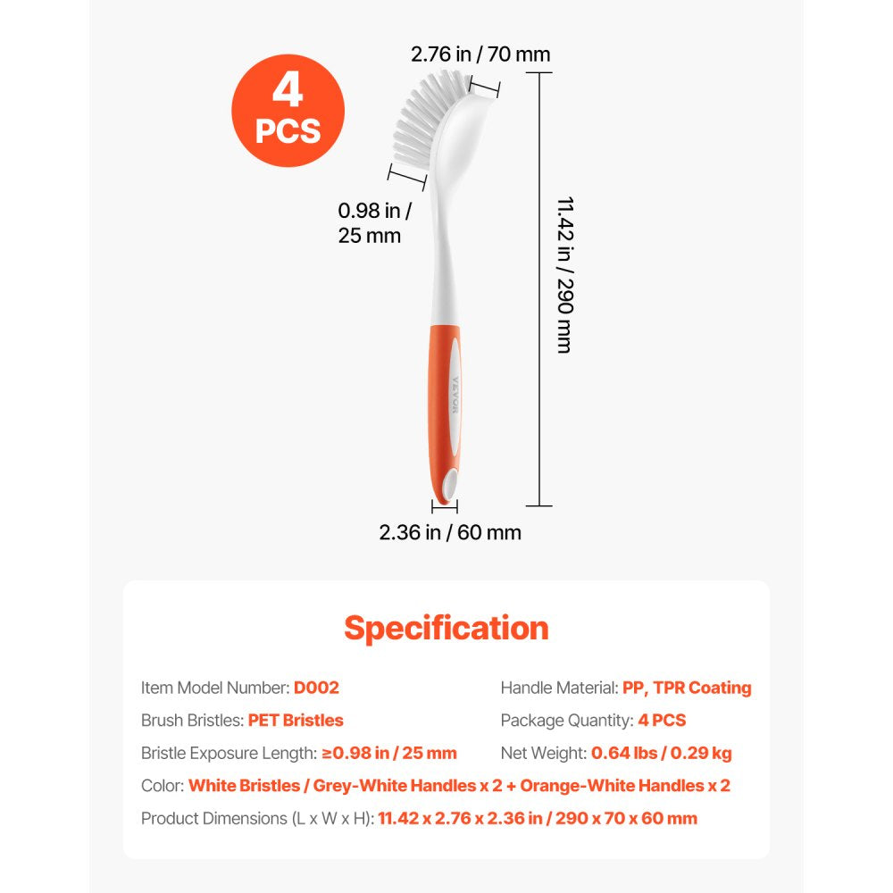 D002 - VEVOR 11.42in Ergonomic Dish Brush with Built-in Scraper