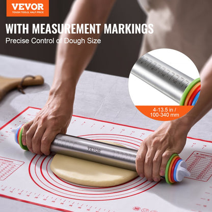 KN160 - Stainless Steel Rolling Pin with Thickness Rings for Perfect Pastries