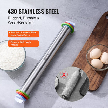 KN160 - Stainless Steel Rolling Pin with Thickness Rings for Perfect Pastries