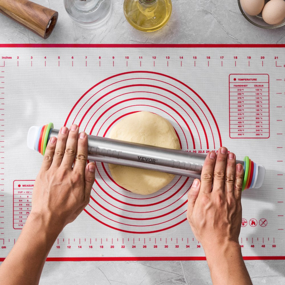 KN160 - Stainless Steel Rolling Pin with Thickness Rings for Perfect Pastries