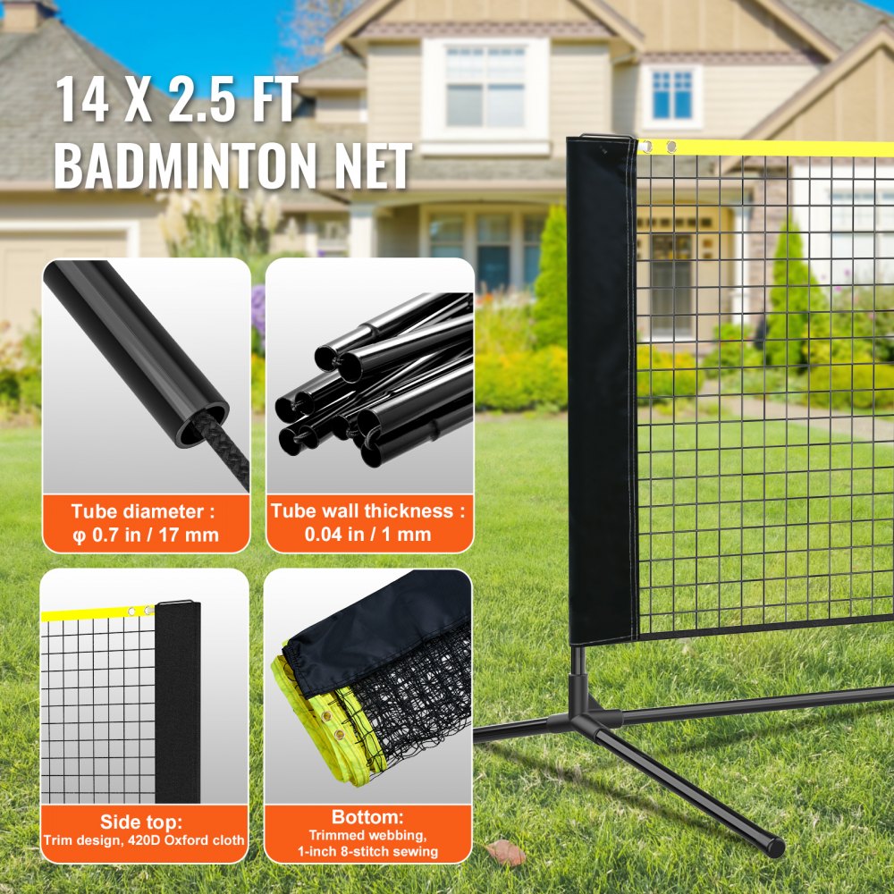 DKS-11420 - Portable 14ft Badminton Net, Easy Setup for Family Fun