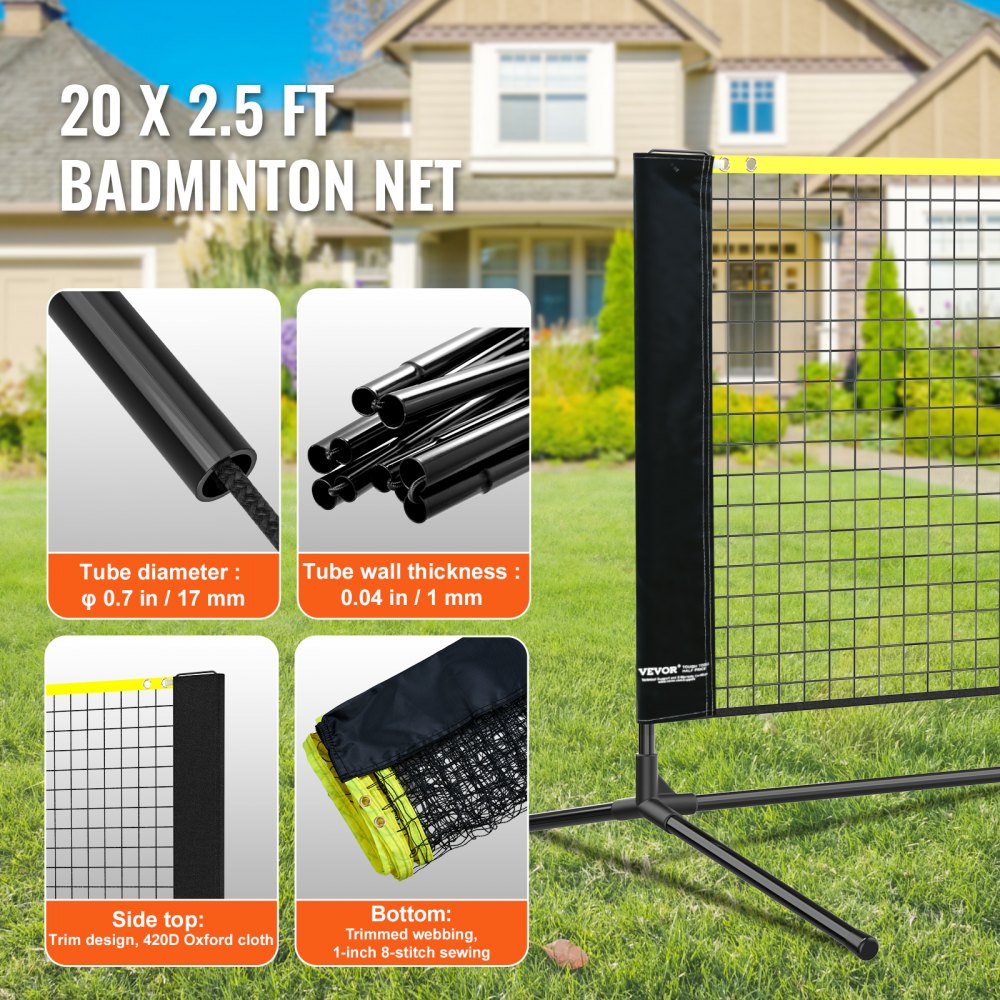 DKS-16100 - Portable 20ft Badminton/Volleyball Net for Quick Assembly