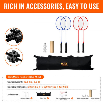 DKS-16100 - Portable 20ft Badminton/Volleyball Net for Quick Assembly