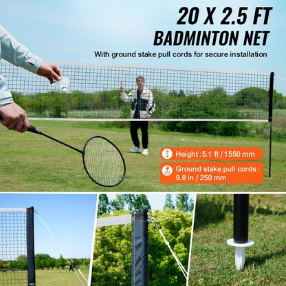 JH-0101Y - 20ft Portable Badminton Net Set for Outdoor Fun