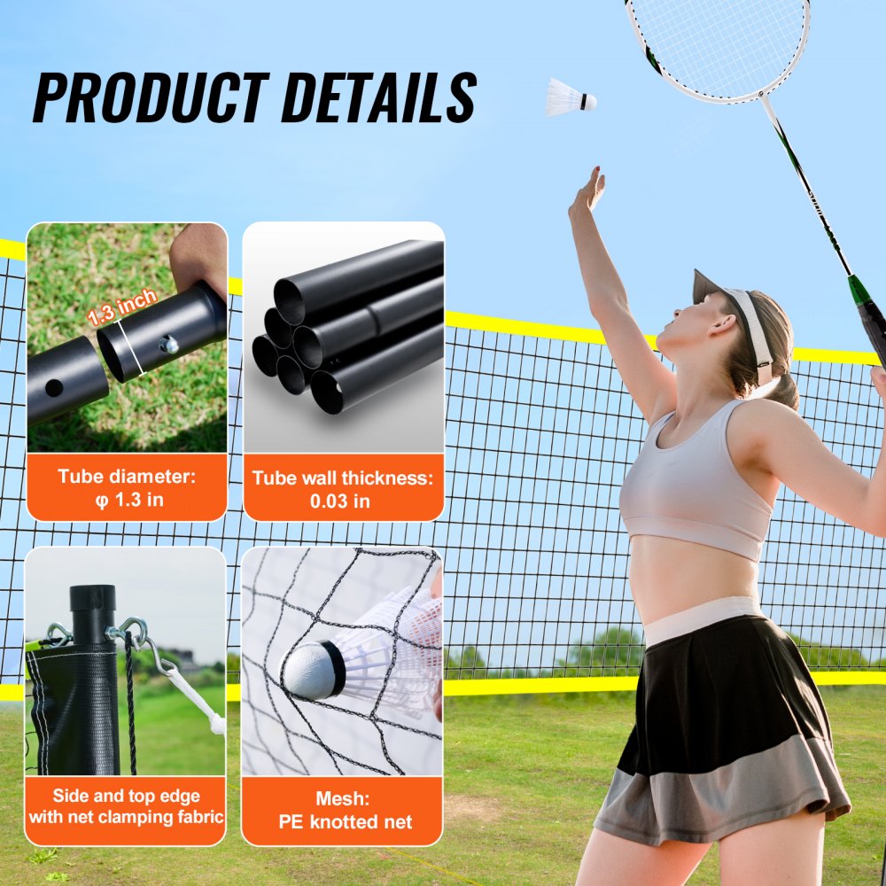 JH-0102Y - Portable Badminton Set with Net & Rackets for Outdoor Fun