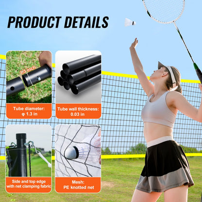 JH-0102Y - Portable Badminton Set with Net & Rackets for Outdoor Fun