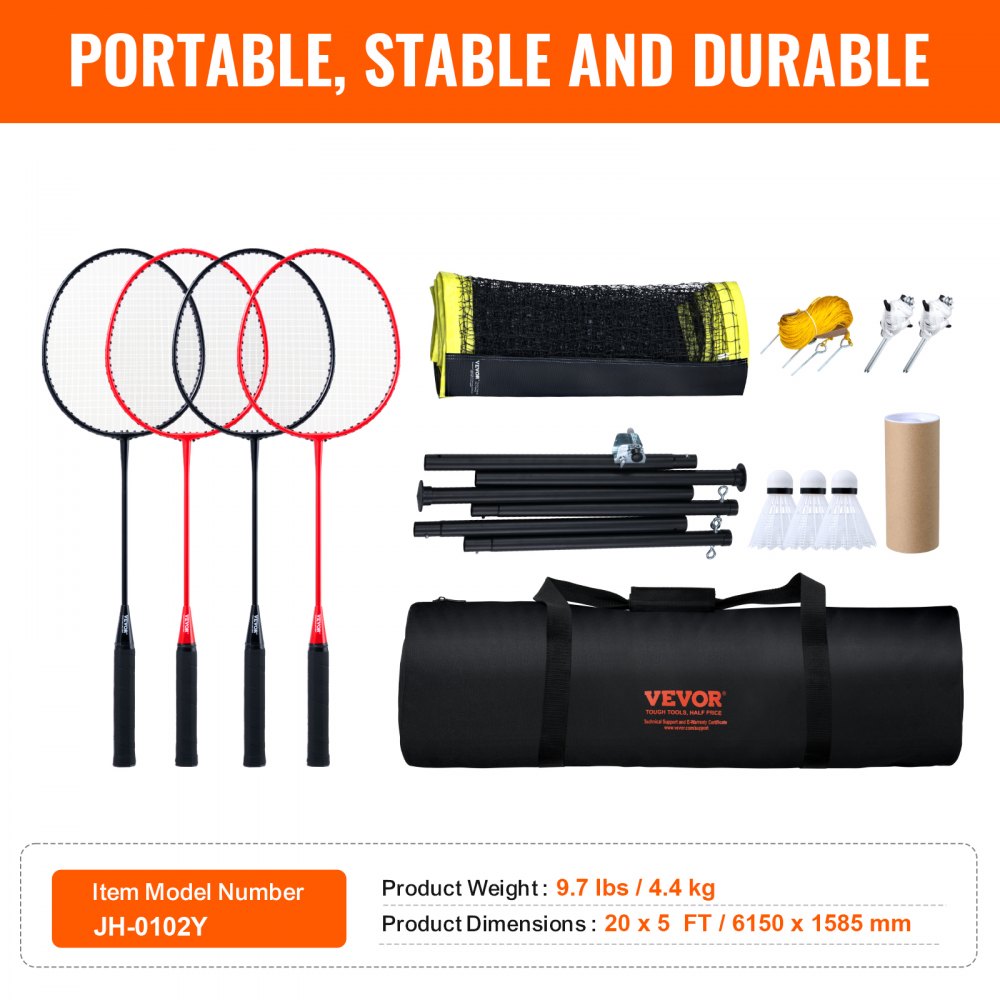 JH-0102Y - Portable Badminton Set with Net & Rackets for Outdoor Fun